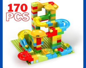 Mainan Anak Building Brick Balok Susun Track Slide Ball Marble Race Run Maze Block Track Slide Ball 170 pcs