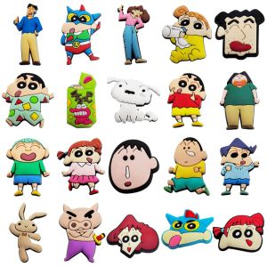 Bandai | 10/21Pcs Kawaii Anime Crayon Shin-Chan Slippers Decorative Buckles For Student Sandals Sneakers Cartoon Accessories Friend Gifts