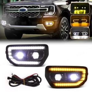 For Ford Ranger T9 XL XLT Tremor Wildtrak 2022 2023 2024 LED DRL Daytime Running Lights Turn Signal Lamps White Yellow Daylights