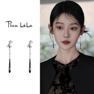 Sterling Silver Needle New Chinese Style Pearl Enamel Non-Piercing Earrings Earrings Special-Interest Design Fancy Earrings Ear Clips Women