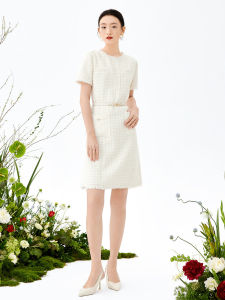 JZ Pearl White Summer Dress Womens Outlet Skirt JWCX50004 Commute Style A-Line Midi Dress Simple Design Short Sleeve