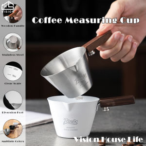 Vision 4oz/120ml Stainless Steel Espresso Measuring Cup with Scale Wooden Handle Italian Espresso Cup Coffee Extraction Cup Measuring Milk Creamer Pitcher Mini Coffee Measuring Cup Milk Ounce Cup