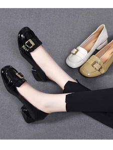 Leather Slip-On Low Heel Single Shoes Spring Autumn Fashion Flat Head Womens Shoes Comfortable Casual Rubber Outsole