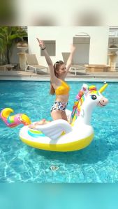 Intex Inflatable Unicorn Ride On Pool Float - 57561, Vinyl Material, 201x140x97cm, 0.30mm Thickness - Great for Riding, Playing, and Lounging in Swimming Pools - Suitable for Kids Ages 3+, with 50kg Weight Limit.