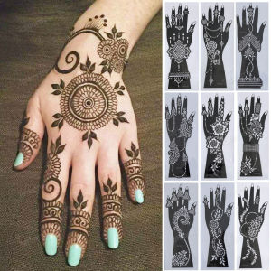 ULEEK 1Pair Hand Sleeve Temporary Tattoo Stencil Henna Lace Mandala Tattoo Spray Paint Templates Leaf Lotus Flowers Tattoo Sticker