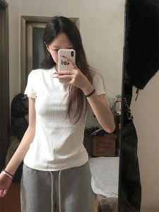 Áo Thun Nữ Tay Ngắn Cổ Tròn Ôm Vừa Vặn Mùa Hè Phong Cách Hàn Quốc Dáng Rộng Thường Ngày Chất Liệu Cotton