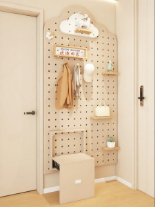 BEIQIVI | Solid Wood Foldable Shoe-changing Bench with Coat Hanger Seat