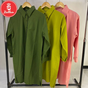 Tunik Midi Dress Baju Atasan Simple Long Tunik Korea Terbaru Jumbo Bahan Linen Geisha Tunik - XELLEA