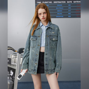 Unifree | Bow All-Over Print Denim Jacket Loose Retro