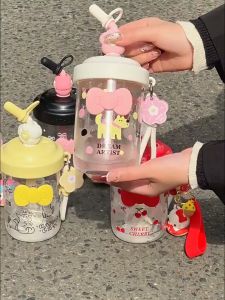 🚚พร้อมส่ง🚚RAINBOW CUP แก้วปั่น แก้วพลาสติก หลอดแก้ว น่ารักการ์ตูนPCแก้วน้ำปั่นขนาดเล็ก 580ml