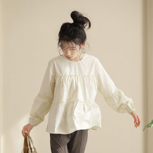 Girls Cotton Long Sleeve Shirt Spring Autumn Korean Style Pure Cotton Childrens Blouse Doll Top Fashionable Big Kids Clothing