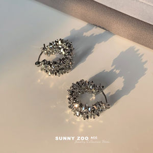 Sunny Zoo Silver Metal Sparkling Earrings Korean Style Geometric Pattern Womens Fashion Jewelry Subtle Artistic Sensation