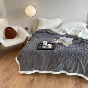 Thickened double-layer lamb wool blanket and multifunctional single and double person leisure office nap blanket
