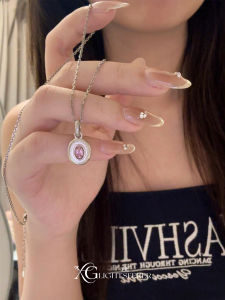 Pink Zirconium Pendant Necklace Elegant Versatile Simple Style Adult Womens Fashion Jewelry Fresh out Lockbone Chain Alloy