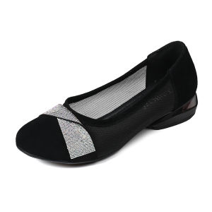 NextKiss Womens Soft Leather Low Heel Summer New Style Flat Bottom Bean Shoes Fashionable Casual Slip-On Anti-Slip Rubber Sole