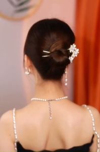 Trâm cài tóc bông hoa lấp lánh đính hạt ngọc tinh xảo trâm búi tóc tua rua ánh kim