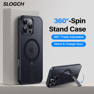 เคสแม่เหล็กติดโทรศัพท์ขาตั้งซ่อนรูปหมุนได้360 ° สำหรับ iPhone 17 16 15 14 13 12 Pro Max สำหรับ MagSafe เคสโทรศัพท์แบบบางโปร่งแสงสำหรับ iPhone 17 Air 16 15 14 Plus เคสกันกระแทกกันกระแทกทหาร