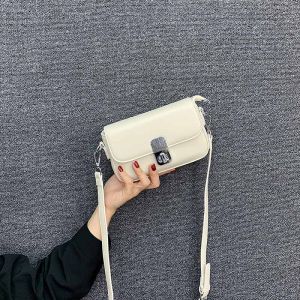Chic Versatile Womens Crossbody Bag Fashionable Small Square Bag Durable Leather Zipper Closure Pure Color Popular Trend