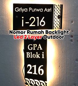 Hiasan Dinding Nomor Rumah Nyala Backlight LED 2 Layer Outdoor