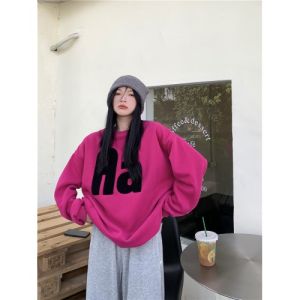 เสื้อฮู้ดขนแกะสีม่วงอ่อนสไตล์เกาหลีไซส์ใหญ่ ทรงหลวม แขนยาว ปกติ คอตั้ง เสื้อผ้าทำงาน แฟชั่นฤดูใบไม้ร่วง 2023