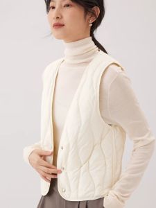 Womens down Vest Lightweight V-Neck Inner Core Slim Fit Korean Style Commute Long Sleeve Mid-Length Fashion Design