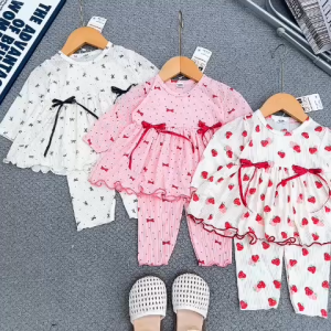 [M4] Bộ Dài Tay Dáng Babydoll Xòe Nhẹ Bộ Dài Tay Thu Đông Bé Gái Vải Thun Tăm Cho Bé 6-16kg Mặc Nhà/Đi Chơi