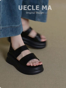 MASHUJIA | Elevating Thick-Base Sandals Black Roman Style