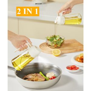 2in1 Olive Oil Sprayer 500ml - BPA-Free Adjustable Nozzle for BBQ/Baking Non-Drip Kitchen Dispenser Oil Bottle Cooking Tool
