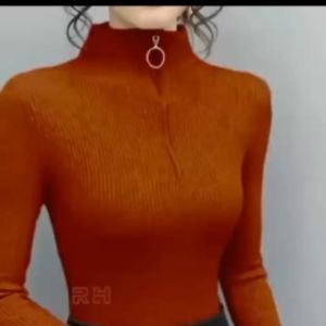 RH - Baju rajut sweater wanita model resleting zipper motif garis salur kerah tinggi turtleneck tangan panjang press body elastis melar tebal hangat nyaman
