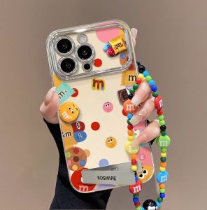 Casepark A14 A15 A20s ปลอกสำหรับ Samsung A03sA50 A05 A10s A32 A11หน้าต่างขนาดใหญ่ A04 A54 A12 A04E A24 A52 A2 4G 5G A05s DIY ลายการ์ตูนถั่วช็อคโกแลตน่ารักกับวงเล็บโซ่ Electroplated กรณีเลนส์โทรศัพท์เลนส์ป้องกันซิลิโคนนิ่มกันกระแทกปกหลัง