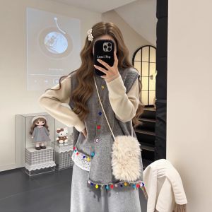 XUECAIQI | Irregular Knitted Vest Lace Splicing Base Shirt Leisure Pants Winter Set