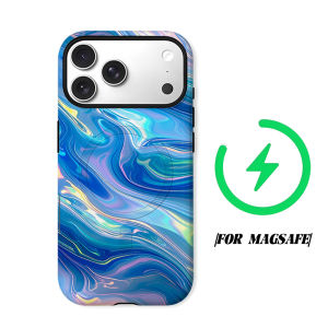 Holographic Blue Fluid Marble Phone Case for iPhone 18 17 16 15 14 13 12 11 Air Pro Max Plus Double-layer Cover