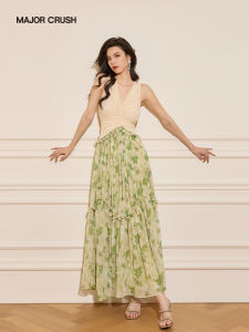 French Style Green Lace Flowered Elegant Long Dress