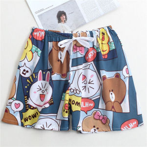 New Cotton Silk Sleepwear Ladies Summer Thin Printed Loose Home Shorts Can Be Worn outside Large Casual Beach Pants