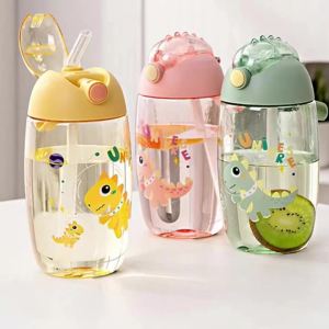 Water Bottles With Straw For Girls/Boys 600ml Large Capacity Cartoon Desgin Student Feeding Cup With Straws And Lids Drinkware 