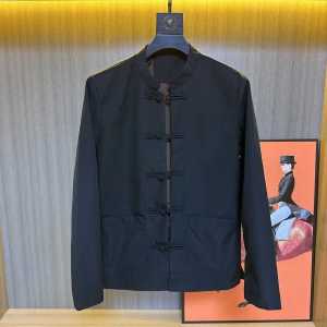Mens Casual Thin Jacket with Wind Button Stand Collar Business Leisure Chinese Style Top Autumn New Tang Costume Open Cardigan