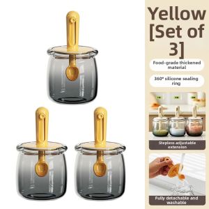 Integrated Spoon Lid Kitchen Seasoning Storage Box Glass