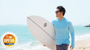 Mens UPF 50+ Sun Protection Hoodie Long Sleeve Quick Dry Breathable Rash Guard Thumbhole Shirt for Fishing Hiking Running