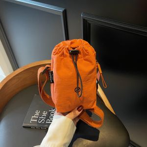 Womens Mini Crossbody Bag Mobile Phone Pouch Summer Walking Leisure Simple Style Bucket Shape Soft Handbag with Drawstring