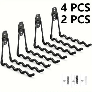 2 Pieces/4-Piece Set Heavy-Duty Metal Garage Hooks Wall-Mounted Storage Rack for Ladders Gardening Tools Sports Equipment and Hoses Includes Mounting Hardware No Electricity Required.