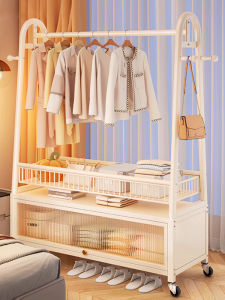 Simple Iron Art Floor-Mounted Clothes Hanger Home Use Bedroom Portable Coat Rack Indoor Clothes Hanging Rack Dustproof Storage Cabinet