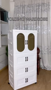 Jbos 60/70CM Folding Wardrobe Plastics Universal Wheel Stackable Multilayer Simple Wardrobe 2 Doors Storage Cabinet
