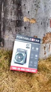 Portable solar camping fan with LED light 4 wind speeds rechargeable outdoor solar fan