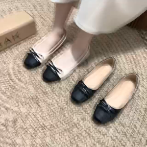 SAK Fashion Square Toe Flat Shoes For Women With Bow Knot Suitable For Outdoor Activities High-End And Versatile In Black And Biege Colors Perfect For Casual Wear SK-603
