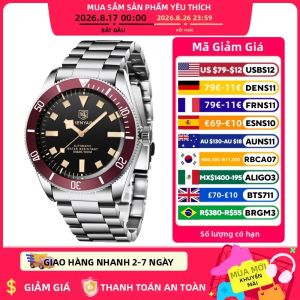 Đồng Hồ Đeo Tay Nam BENYAR Retro Màu Đỏ Máy Cơ Tự Động Cao Cấp Chống Nước Dạ Quang Thép Không Gỉ Chống Sốc.