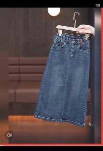 เอวสูง กระโปรงยีนส์ กระโปรงครึ่งตัว ผ้ายืด เผยผอม เหมาะกับหุ่นทรงลูกแพร์  (V79)