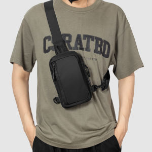 Casual Mens Crossbody Phone Bag Sporty Small Shoulder Bag Vertical Nylon Fabric Zipper Closure Solid Color Leisure Chest Bag