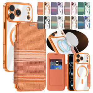Leather Flip Magnetic Case for iPhone 17 Air Promax 16 Pro Max 15 Plus 14 13 12 Wallet Wireless Charging Card Slots Phone Cover