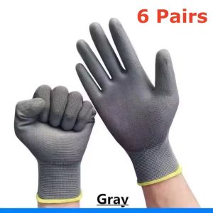 2/6Pairs Safety Work Gloves PU Coated Seamless Knit Gloves with Smooth Grip for Men Women Construction Mechanic Warehouse Gloves