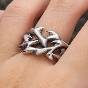Creative Fashion Hollow Crown of Thorns Rings 316L Stainless Steel Unique Amulet Ring for Men Women Jewelry Gift Dropshipping